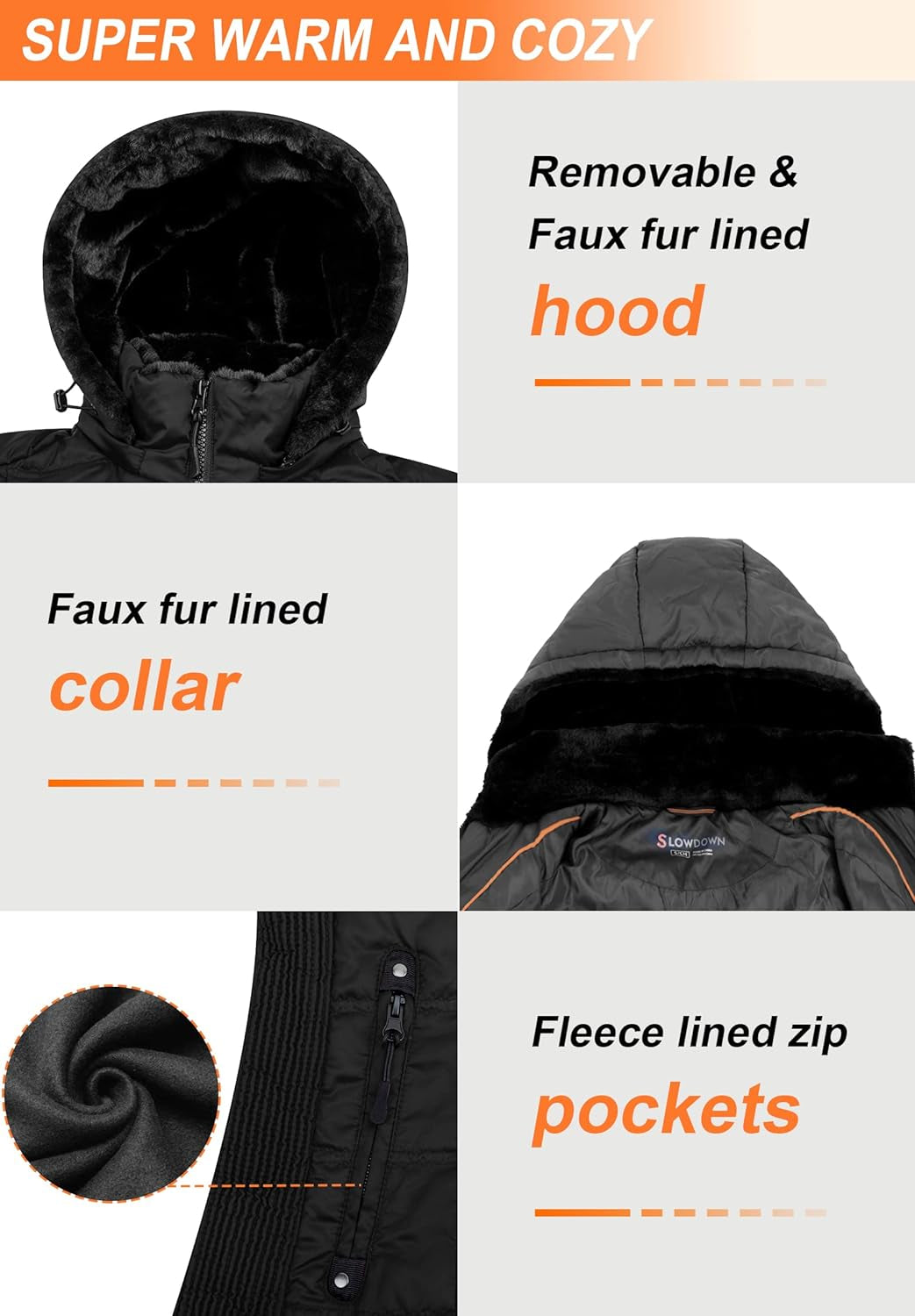 Women's Warm Hooded Down Puffer Jacket with Faux-Fur Trim