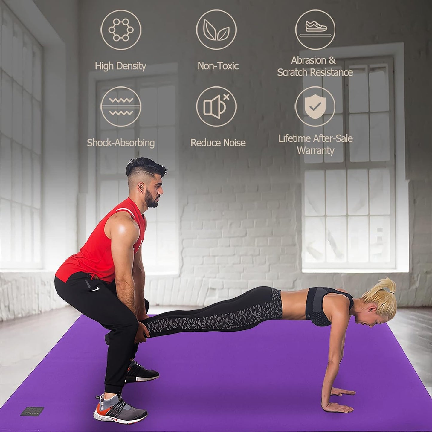 Large Exercise Mat 6'X4'/6'X5'/6'X6'(7Mm), Thick Workout Mats for Home Gym Flooring, Extra Wide Non-Slip Durable Cardio Mat, Shoe Friendly, Perfect for Plyo, MMA, Jump Rope, Weights, Fitness