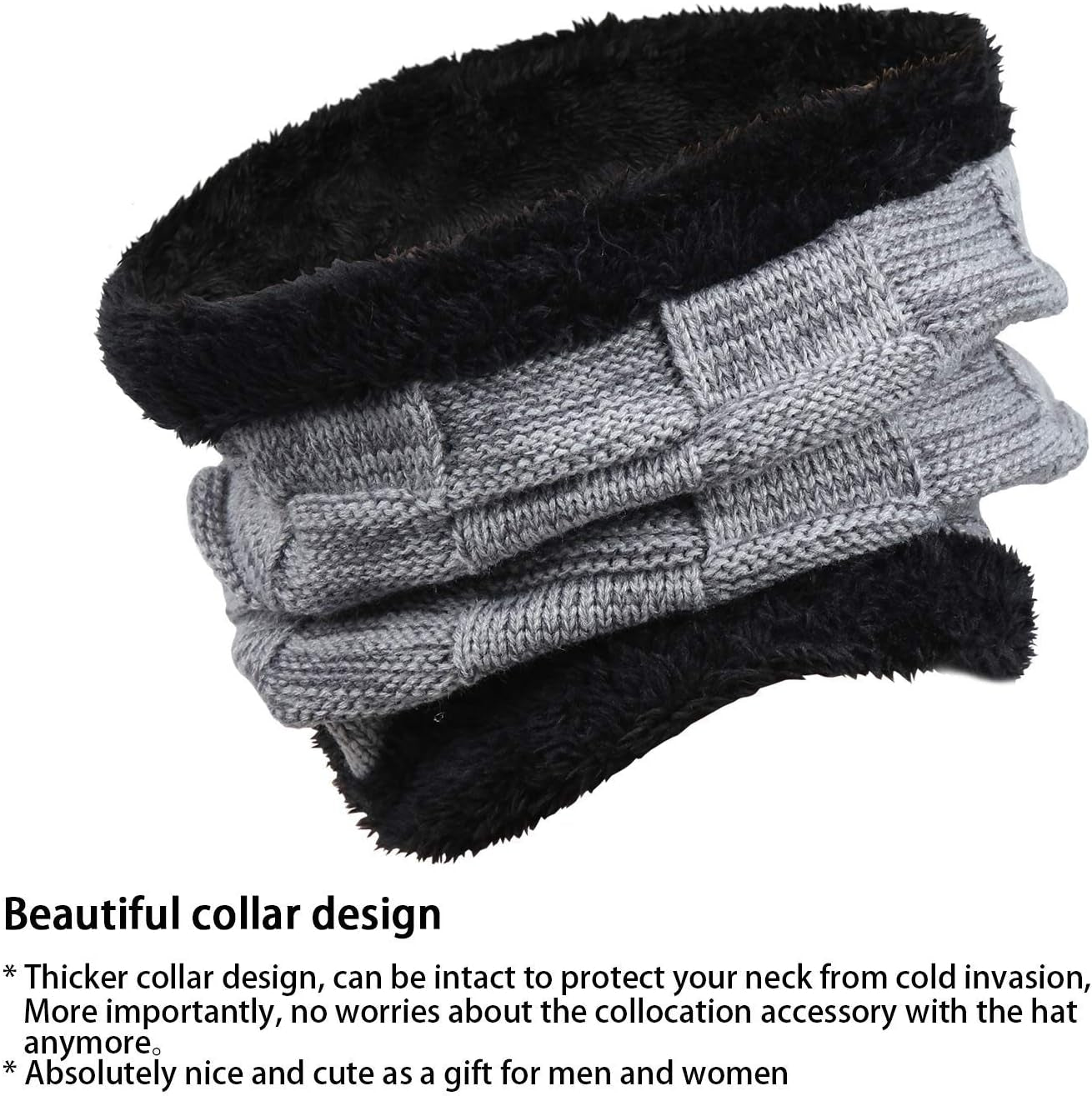 Mens Winter Beanie Hats Scarf Set Warm Knit Skull Cap Neck Warmer with Fleece Lined Winter Hat for Women