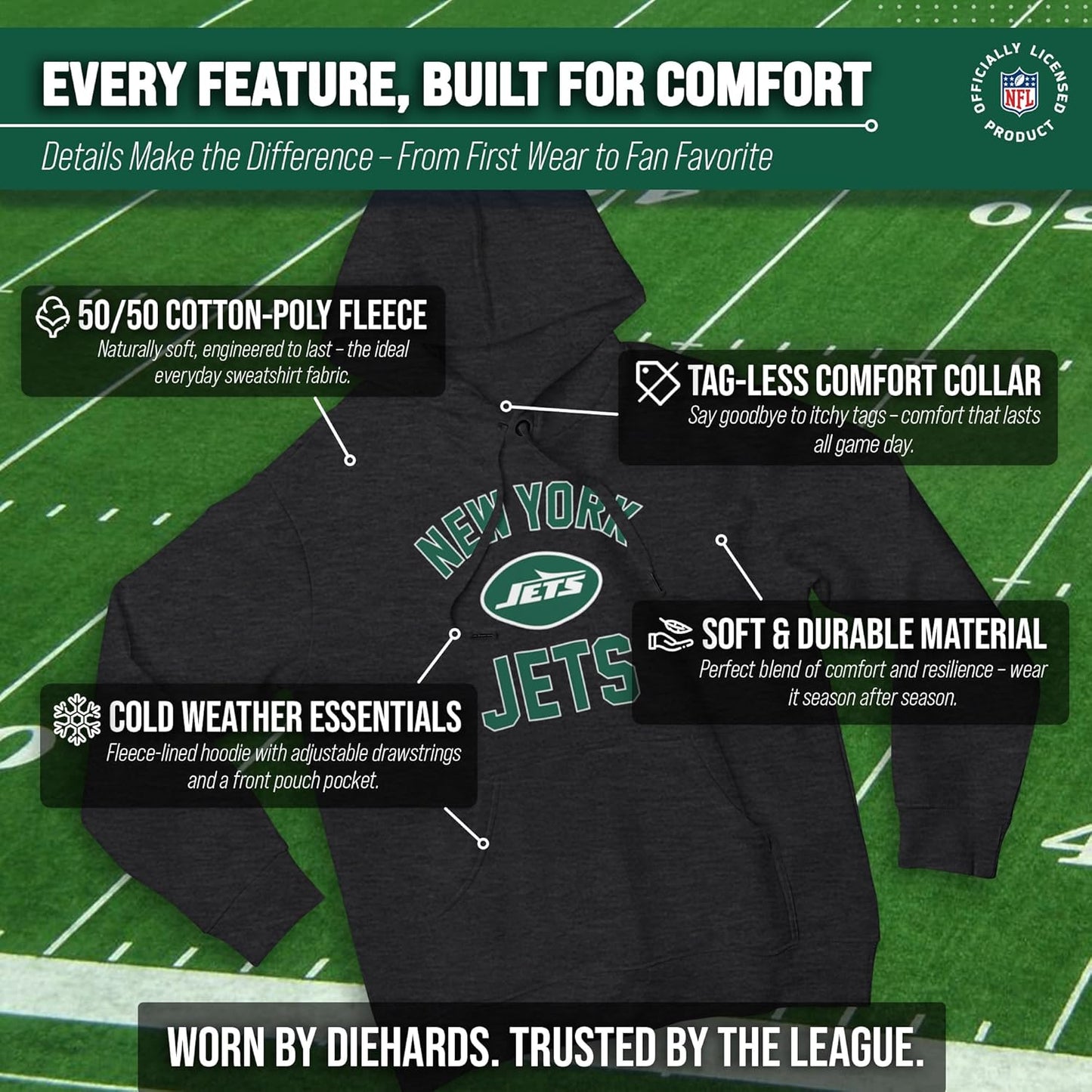 NFL Adult Gameday Hooded Sweatshirt - Poly Fleece Cotton Blend - Stay Warm and Represent Your Team in Style