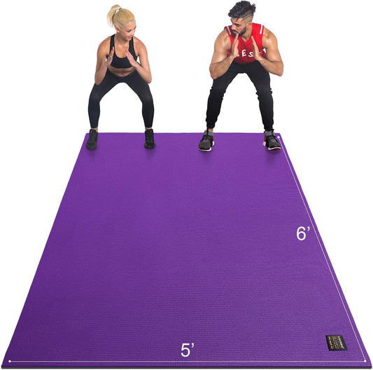 Large Exercise Mat 6'X4'/6'X5'/6'X6'(7Mm), Thick Workout Mats for Home Gym Flooring, Extra Wide Non-Slip Durable Cardio Mat, Shoe Friendly, Perfect for Plyo, MMA, Jump Rope, Weights, Fitness