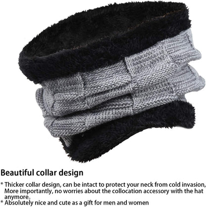 Mens Winter Beanie Hats Scarf Set Warm Knit Skull Cap Neck Warmer with Fleece Lined Winter Hat for Women