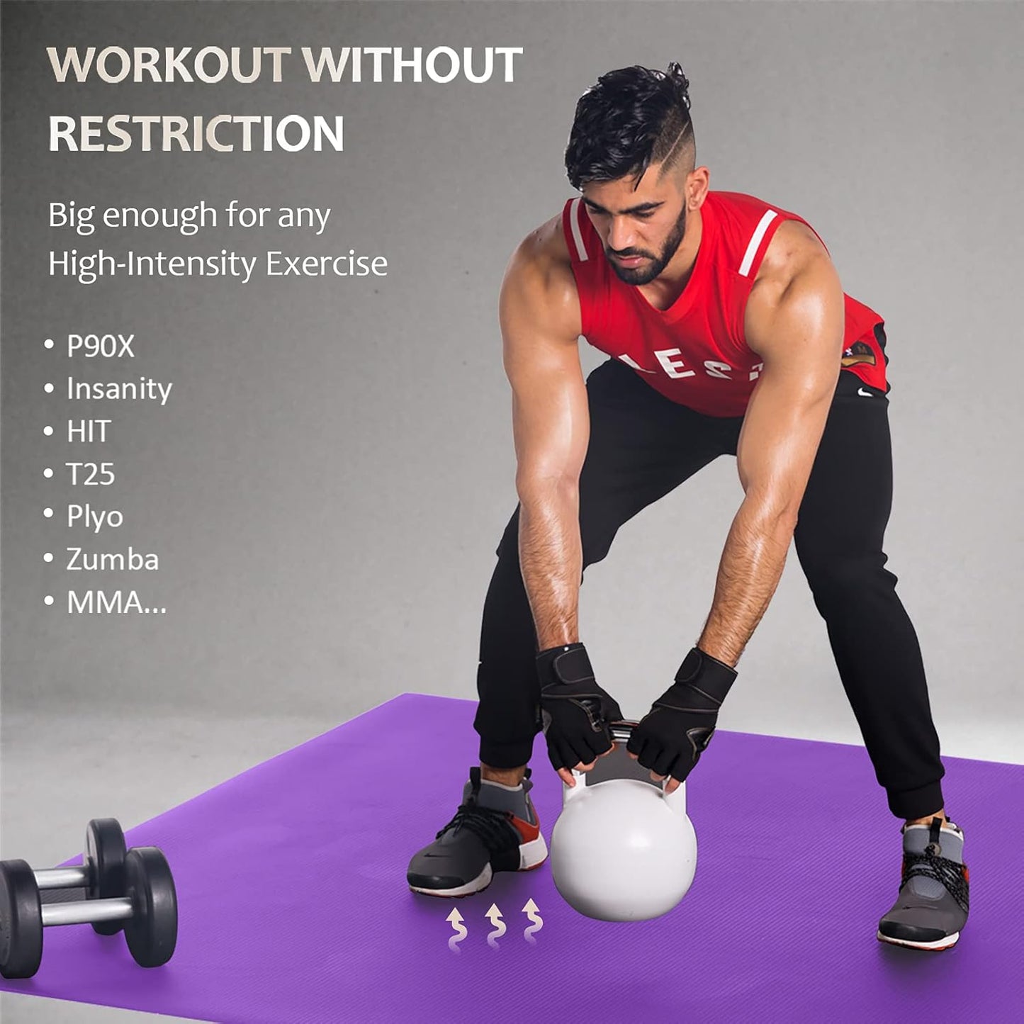 Large Exercise Mat 6'X4'/6'X5'/6'X6'(7Mm), Thick Workout Mats for Home Gym Flooring, Extra Wide Non-Slip Durable Cardio Mat, Shoe Friendly, Perfect for Plyo, MMA, Jump Rope, Weights, Fitness